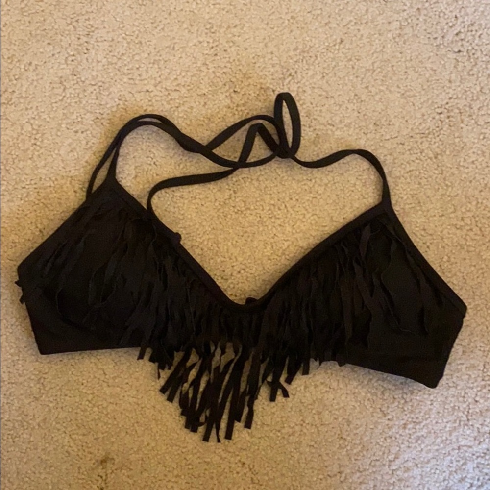 Black halter fringe bikini top